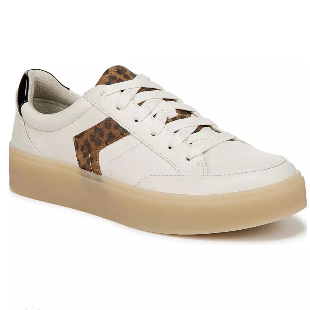 Dr. Scholl’s Size 9 Madison Lace Ivory Vegan Sneakers Leopard Accent Nonskid EUC